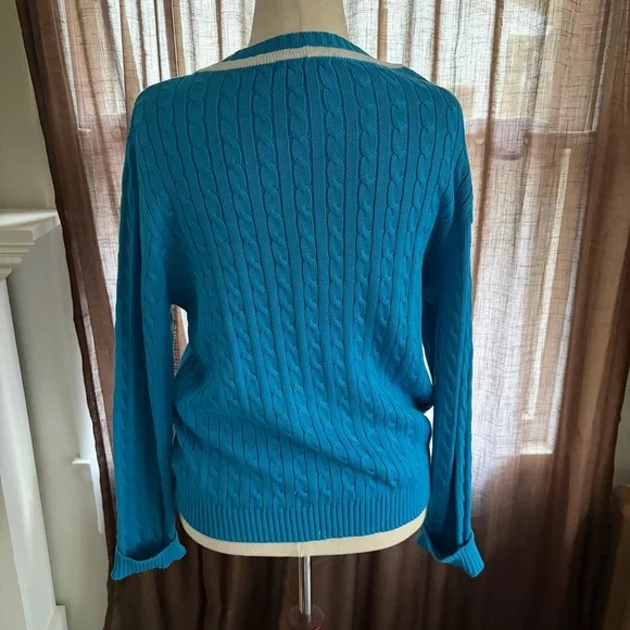 Ralph Lauren Active Cotton V-neck Preppy Cable Knit Sweater - Picture 5 of 12